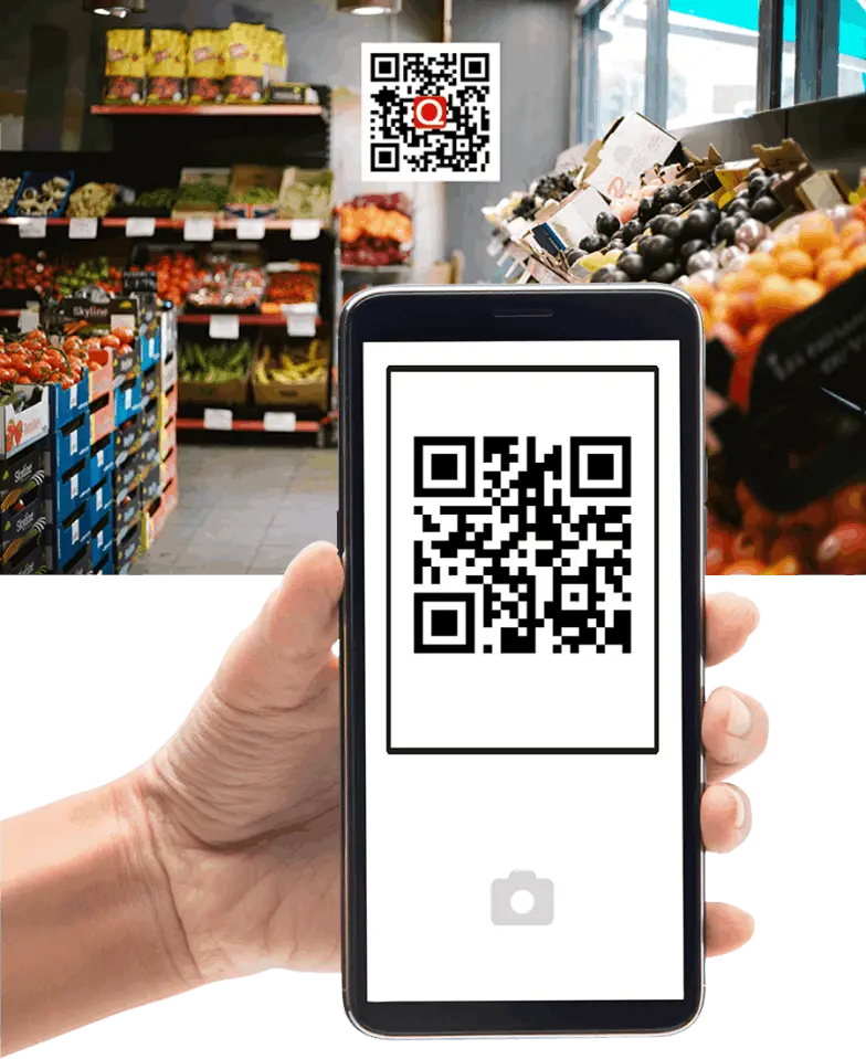 Darstellung wie Smartphone QR-Code im lokalen Laden scannt
