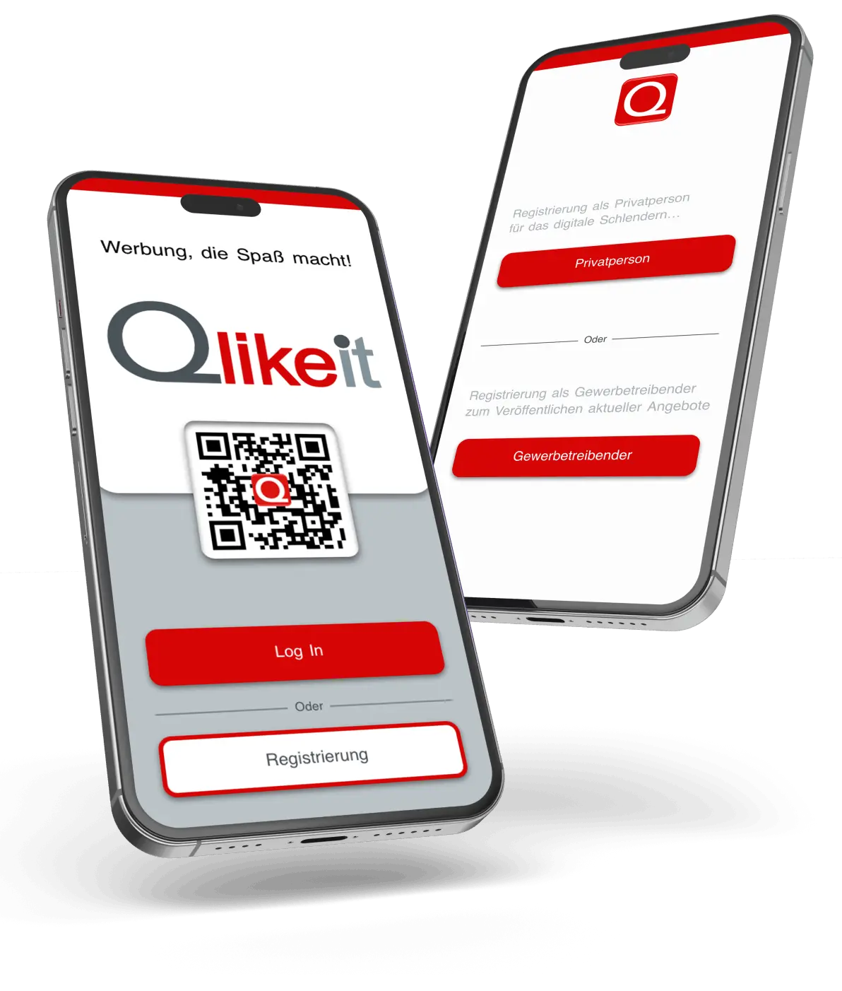 Qlikeit Smartphone mit Begrüßungsmaske