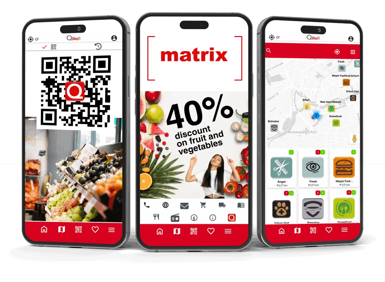 Smartphones mit Qlikeit QR-Code und Touchdownpage und Shoppingzone