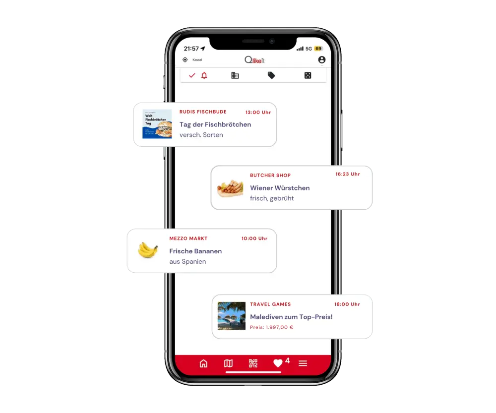 Handy mit Qlikeit Pushnachrichten zu Angeboten