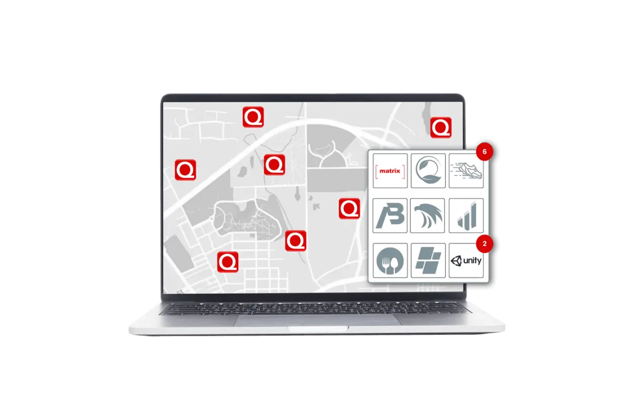 Laptop mit Karte mit Qlikeits