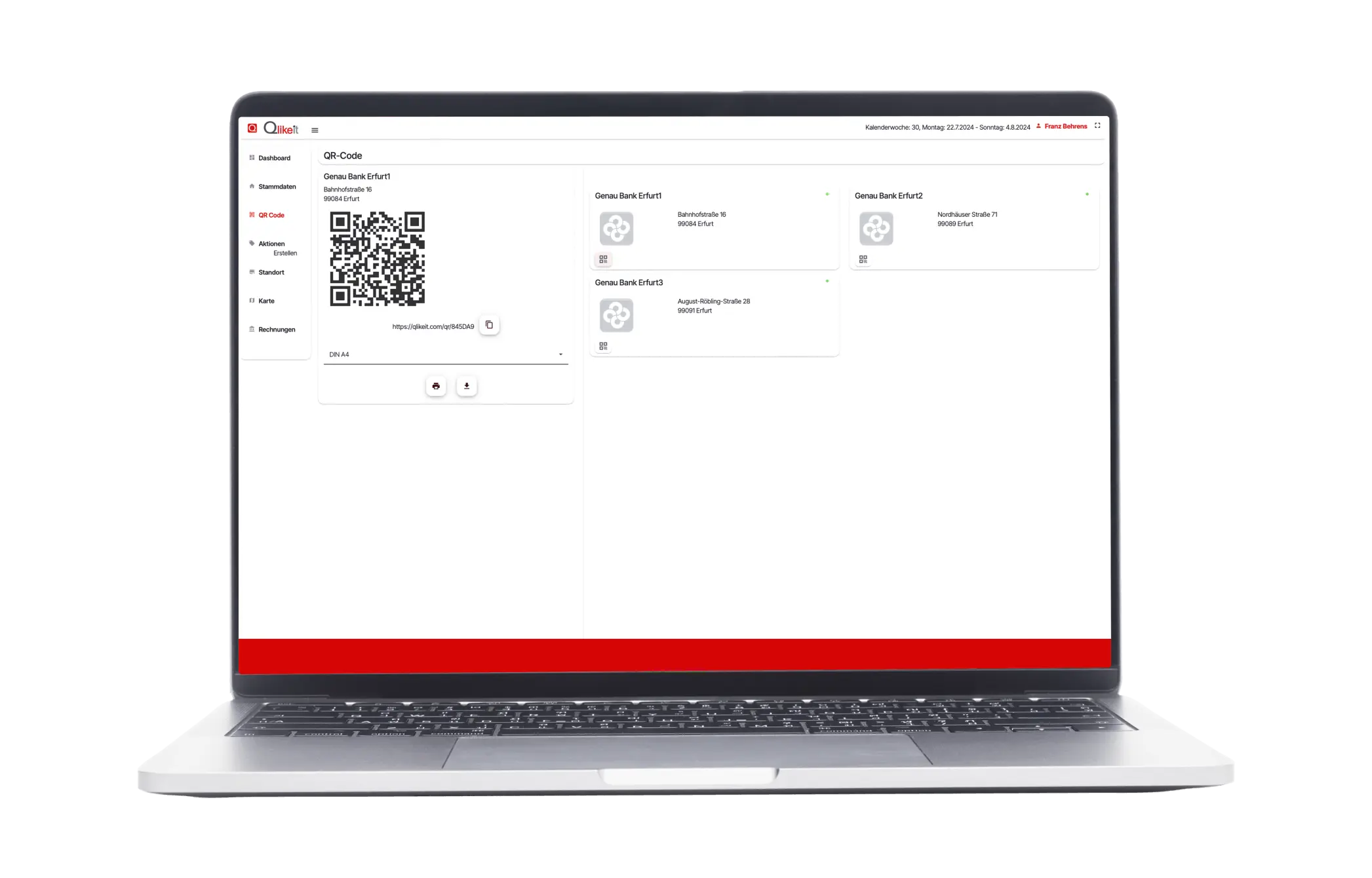 Laptop mit Qlikeit Erfassungsmaske Darstellung QR-Code